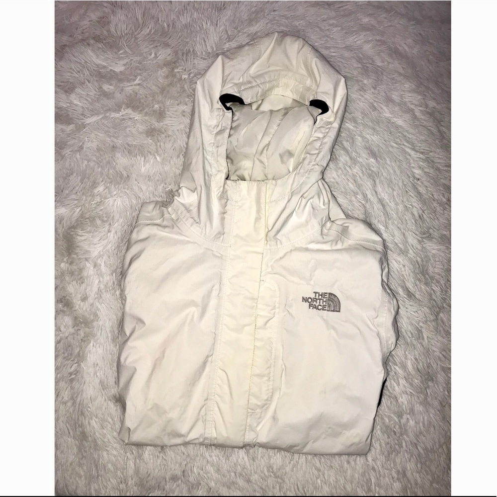 The North Face white & black rain jacket